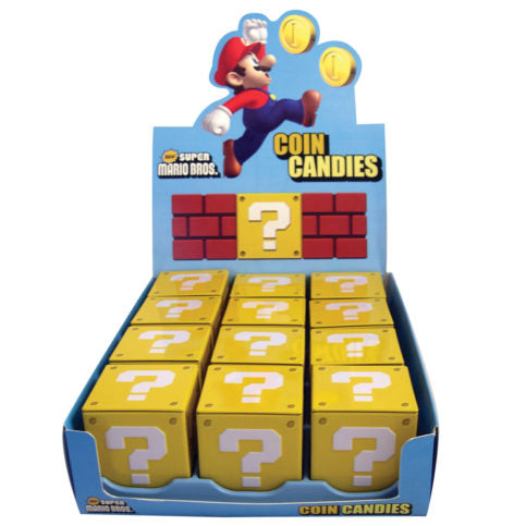 Nintendo Super Mario Bros., Question Mark Box Coin Candies, 1.2 Ounce Candy Tin - 12 Count Display Box