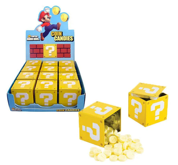 Nintendo Super Mario Bros., Question Mark Box Coin Candies, 1.2 Ounce Candy Tin - 12 Count Display Box