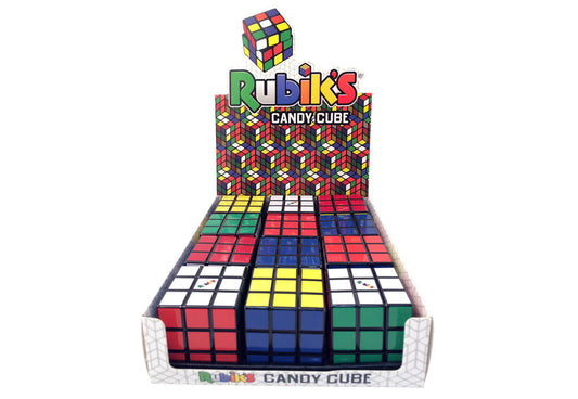 Rubik's Cube Candy Cube Tin, 1.5 Ounce Colorful Fruit Sours Candy - 12 Count Display Box