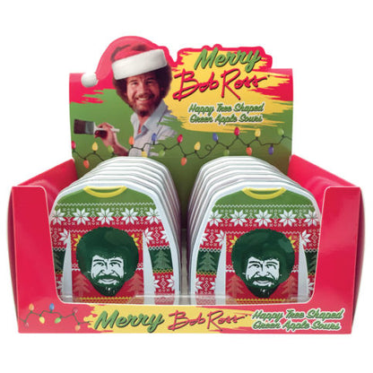 Merry Bob Ross Sweater Shaped Green Apple Sours Candy, 1.5 Ounce Tin - 12 Count Display Box