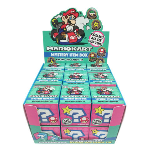 Nintendo Mario Kart Blind Box, Collectible Tins W/ 0.7 Ounces of Fruit Flavored Candy - 18 Count Display Box