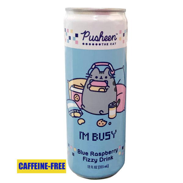 Pusheen I’m Busy Blue Raspberry Fizzy, Caffeine Free Drink, 12 fl Ounce Can - 12 Count Case