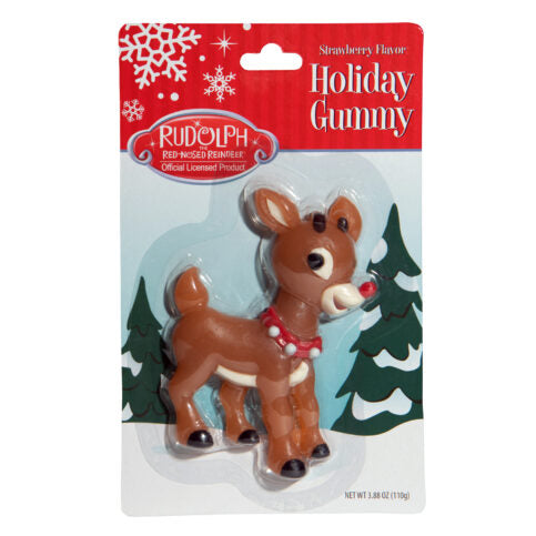 Holiday Christmas Rudolph Gummy Candy, Strawberry Flavored Large Gummy, 3.8 Ounces