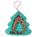 Pusheen Meowy Christmas Tin, 1.4 Ounces of Sour Green Apple Tree-Shaped Candies - 12 Count Display Box