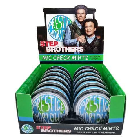 Step Brothers Prestige Worldwide Mic Check Mints Candy Tins - 12 Count Display Box