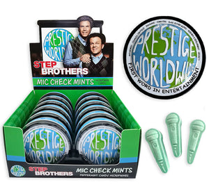 Step Brothers Prestige Worldwide Mic Check Mints Candy Tins - 12 Count Display Box