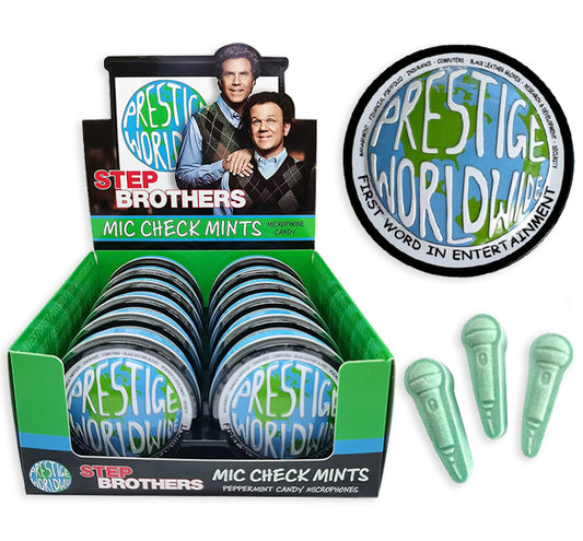 Step Brothers Prestige Worldwide Mic Check Mints Candy Tins - 12 Count Display Box