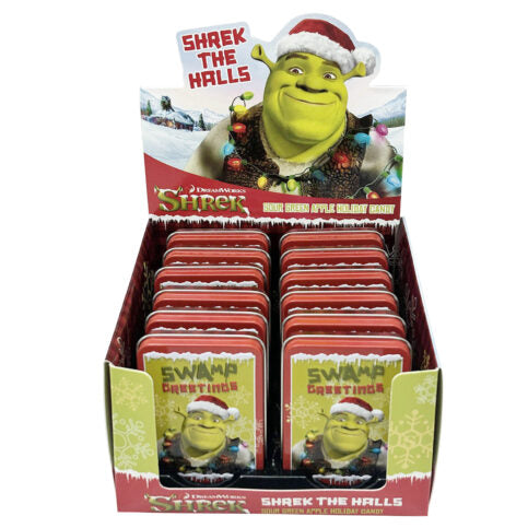 Shrek the Halls Sour Green Apple Candy, 1 Ounce Tin - 12 Count Display Box