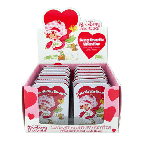 Valentines Strawberry Shortcake Berry Favorite Valentine Hard Candy Tin, Sour Strawberry Flavored Hearts, 1.5 Ounces, 12 Count Display Box