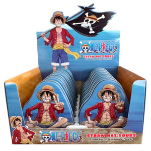 One Piece Straw Hat Sours Tin Strawberry-Lemonade Candies 1.2 Ounces - 12 Count Display Box