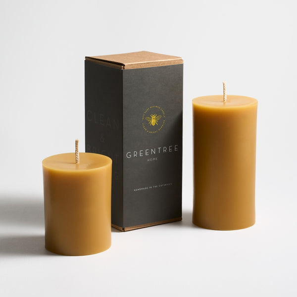 Greentree Home Candle, Traditional Pillar  Unscented Taper Handmade Beeswax Candles