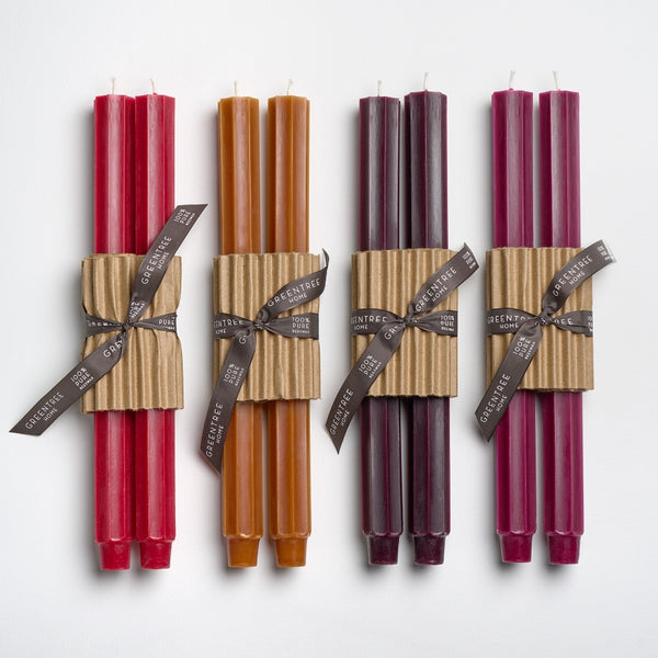Greentree Home Candle, 12" Fluted Unscented Taper Handmade Beeswax Candles