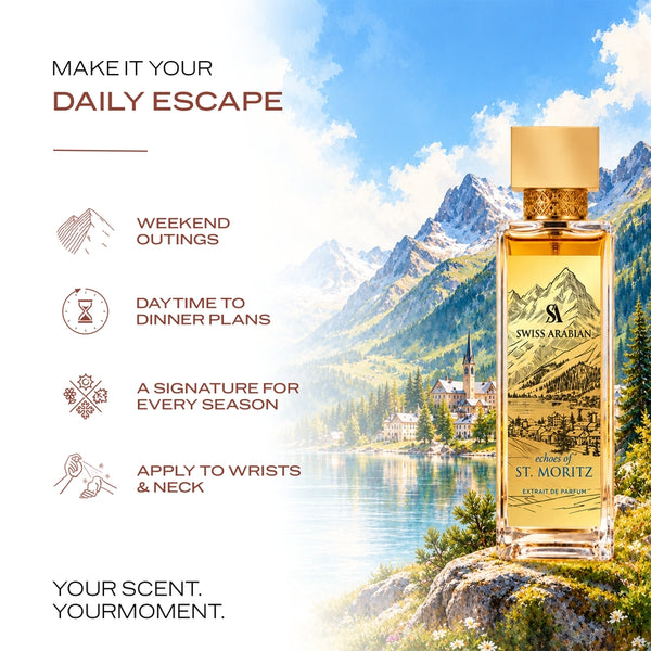 Swiss Arabian Echoes of St. Moritz Luxury Extrait de Parfum Unisex Perfume Spray, 100 ml