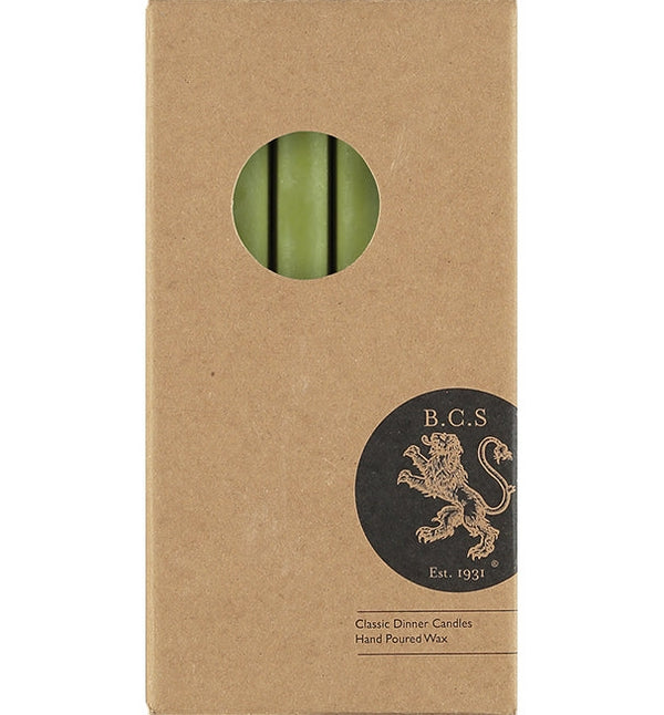 British Colour Standard 25cm / 10'' H Olive Eco Dinner Candles, Gift Box of 6