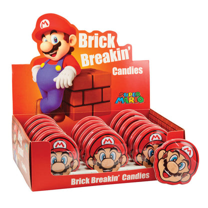 Nintendo Mario Brick Breakin' Candies, Cherry Flavored Hard Candy in Mario Shaped Tin - 18 Count Display Box