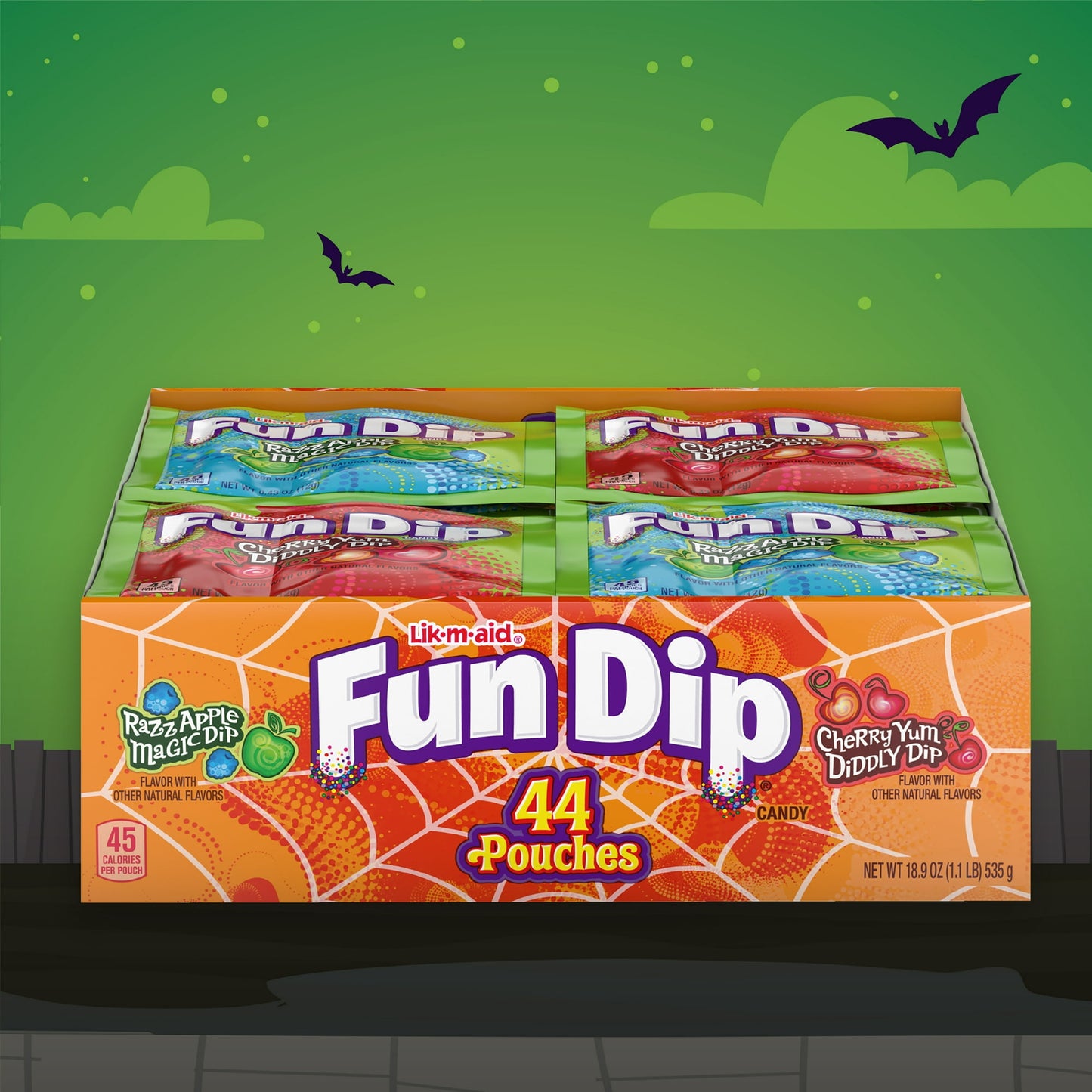 Fun Dip, Razz Apple Magic Dip & Cherry Yum Diddly, Halloween Candy, 18.9 Ounce Box, 44 Count