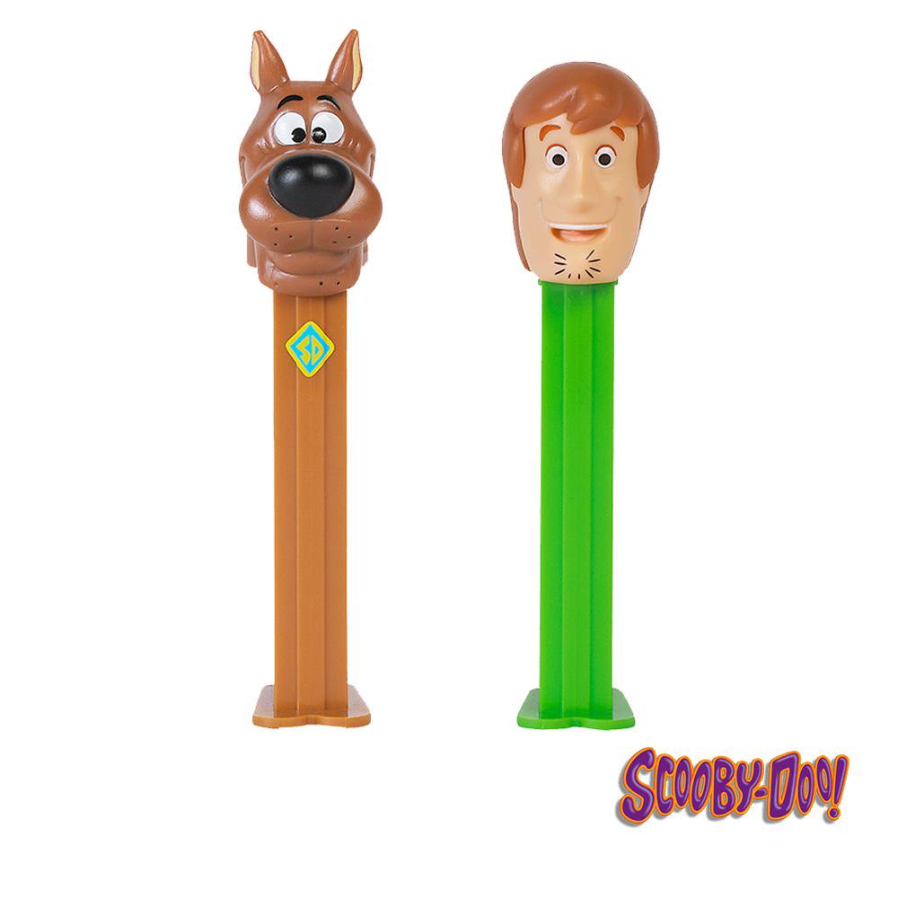 PEZ Candy Scooby Doo Twin Pack, 2 Candy Dispensers Plus 6 Rolls Assorted Fruit Candy, 1 Count, 1.74 oz