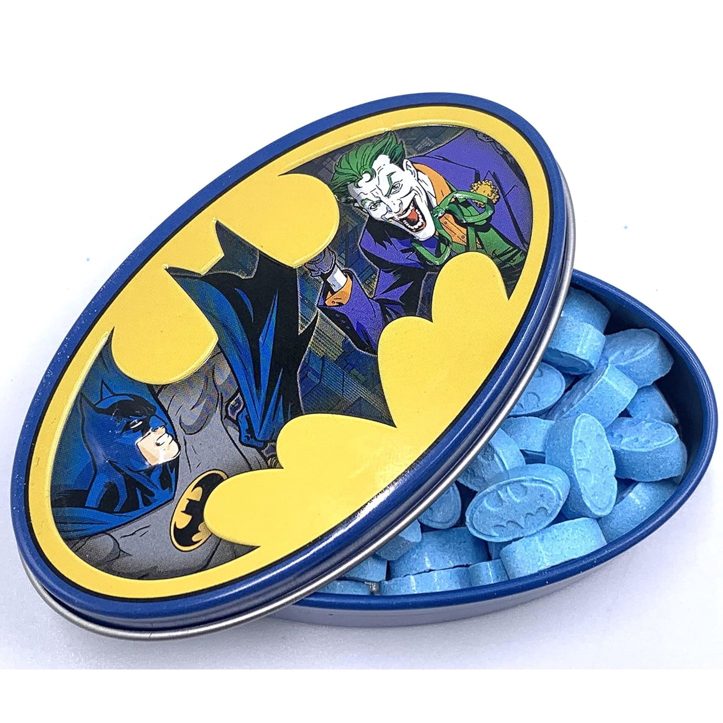 DC Comics Batman Nemesis Candy Tin, 1.2 Ounces of Sour Blue Raspberry Batman Logo Candy - 12 Count Display Box