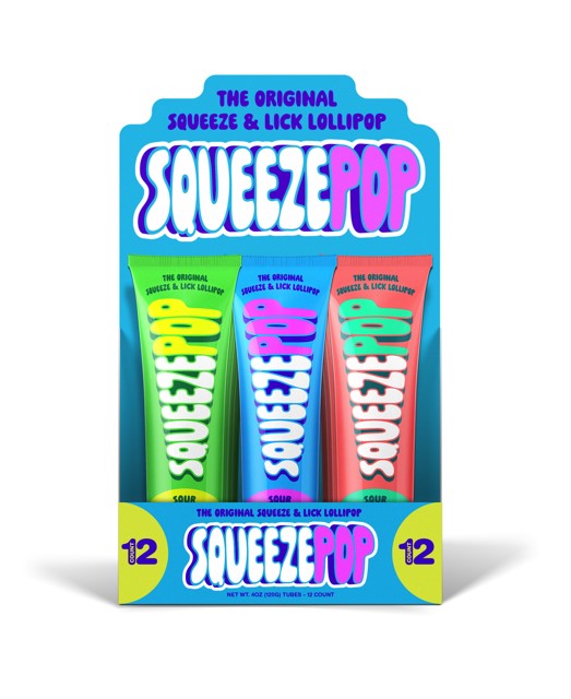 Iconic Candy Squeeze Pop Assorted Flavors - 4 Ounce Tube - 12 Count Display Box