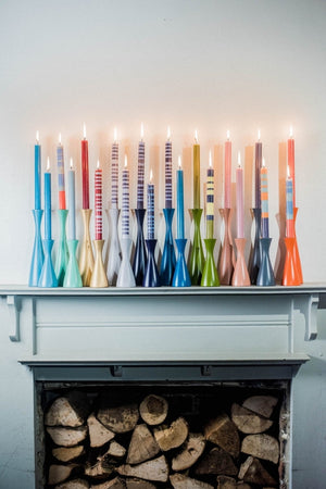 British Colour Standard Striped Mixed Pack of All 3 Stripes Eco Dinner Candles, Gift Box of 6