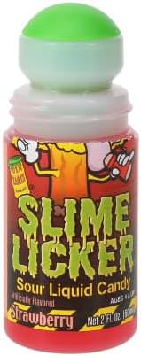 Slime LIcker 2.0, Sour Liquid Candy, Blue Razz or Strawberry, 2 FL OZ Bottles - 12 Count Display Box