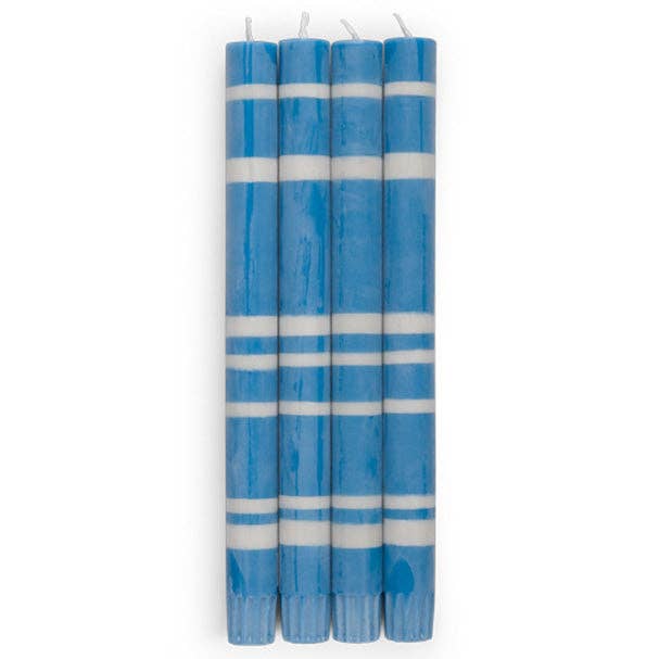 British Colour Standard - 25cm / 10'' H - Striped - Nanking and Gull Grey Eco Dinner Candles, Gift Box of 4