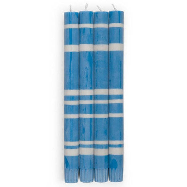 British Colour Standard - 25cm / 10'' H - Striped - Nanking and Gull Grey Eco Dinner Candles, Gift Box of 4
