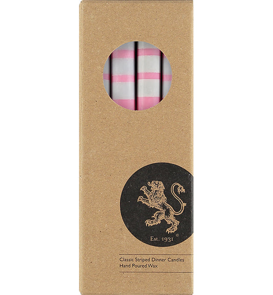 British Colour Standard Striped Orange Flame, Willow & Neyron Rose Eco Dinner Candles, Gift Box of 4