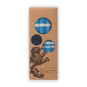British Colour Standard - 25cm / 10'' H - Striped - Nanking and Gull Grey Eco Dinner Candles, Gift Box of 4