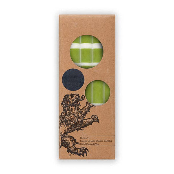 British Colour Standard - 25cm / 10'' H - Striped - Eco Dinner Pistachio Green and Pearl Candles, Gift Box of 4
