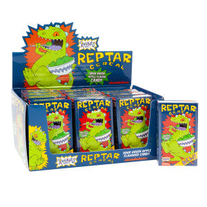 Nickelodeon Rugrats Reptar Cereal, Green Apple Flavored Candy, 1.2 Ounce Tin - 12 Count Display Box