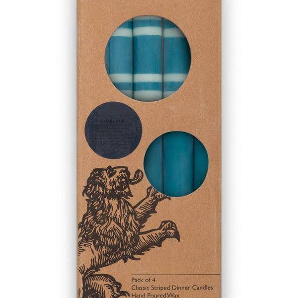 British Colour Standard - 25cm / 10'' H - Striped - Opaline Green and Petrol Blue Eco Dinner Candles, Gift Box of 4
