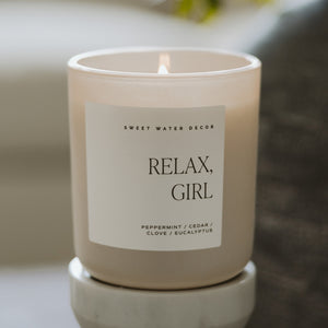 Sweet Water Decor Relax Girl 15 oz Soy Candle, Matte Jar