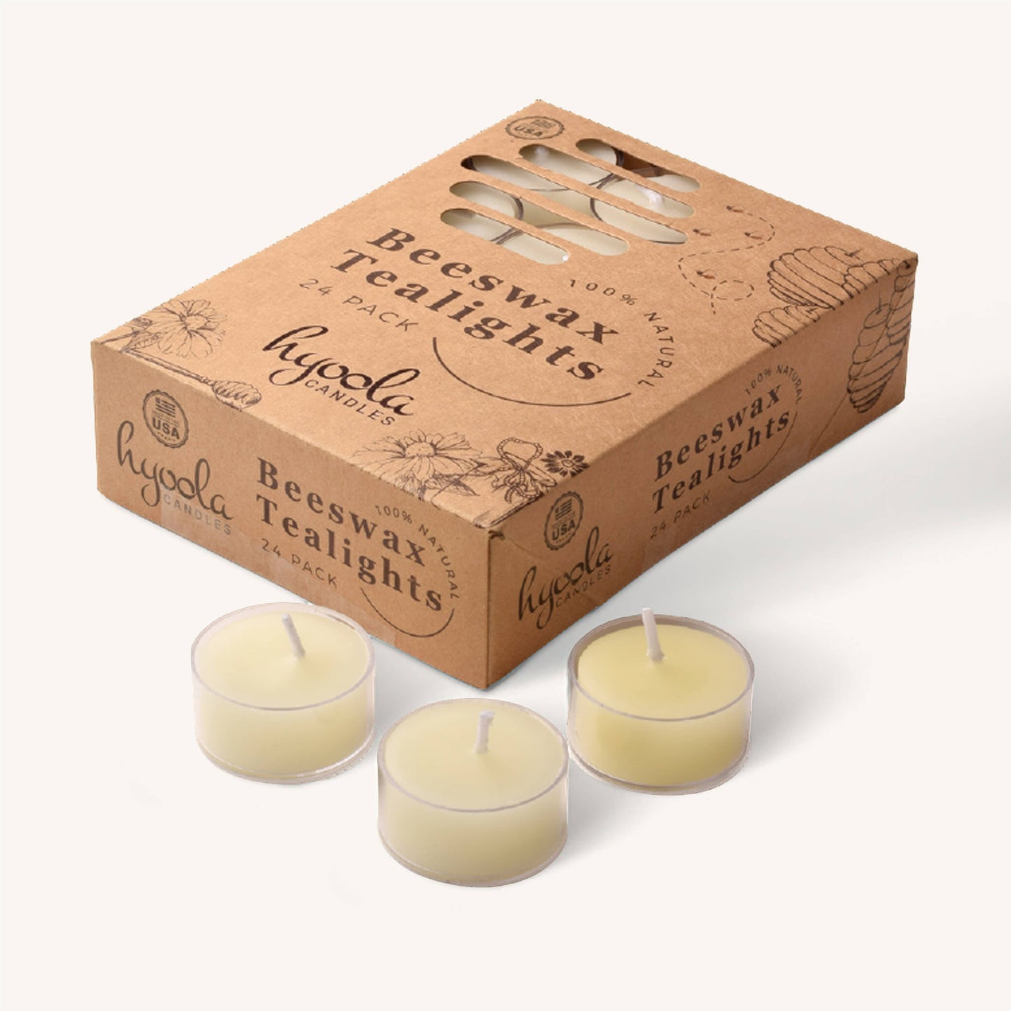 White Beeswax Tealights in Clear Cup - 4 Hours - 24 Pack