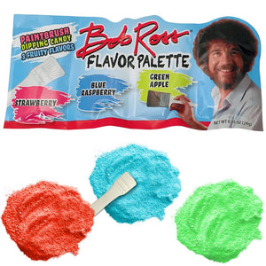 Bob Ross Flavor Palette Paintbrush Dipping Candy, 3 Fruity Flavors Strawberry, Blue Raspberry and Green Apple, 0.85 Ounce Packs - 18 Count Display Box