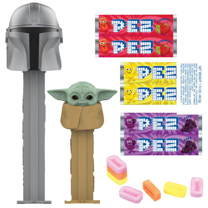 PEZ Candy Mandalorian Twin Pack, 2 Candy Dispensers Plus 6 Rolls Assorted Fruit Candy, 1 Count, 1.74 oz