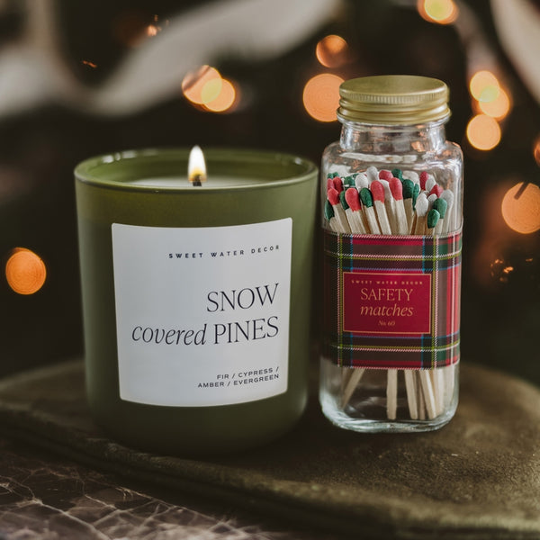 Sweet Water Decor Snow Covered Pines 15 oz Soy Candle, Matte Jar