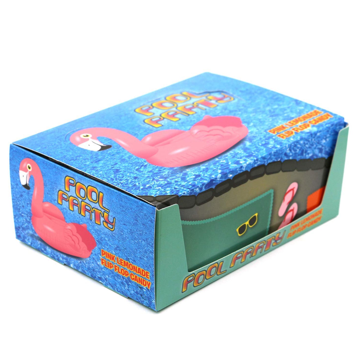 Flamingo Pool Party Tin Candy Pink Flip Flop Shaped Candies - 12 Count Display Box