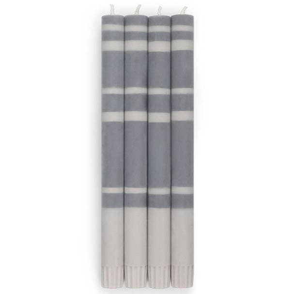 British Colour Standard - 25cm / 10'' H - Striped - Gunmetal and Gull Grey Eco Dinner Candles, Gift Box of 4