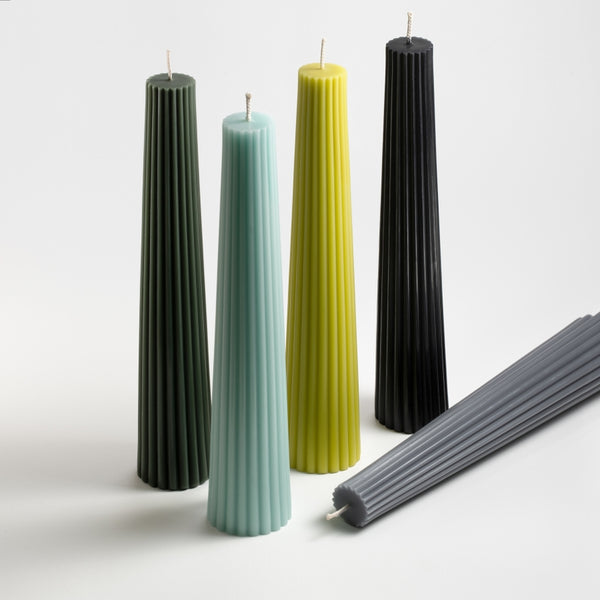Greentree Home Candle, Fluted Pillar Unscented Taper Handmade Beeswax Sculptural Candles