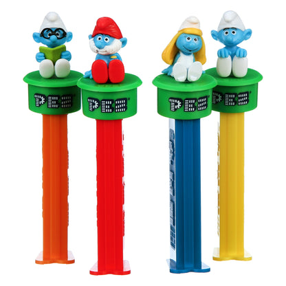 PEZ Candy Smurfs Click & Play Gift Tin, 4 Candy Dispensers Plus 6 Rolls Assorted Fruit Candy, 1 Count, 1.74 oz