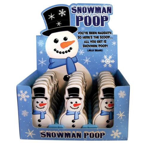 Snowman Poop Tin with Cherry Jelly Bean Candy, 1.3 Ounce Tin - 18 Count Display Box