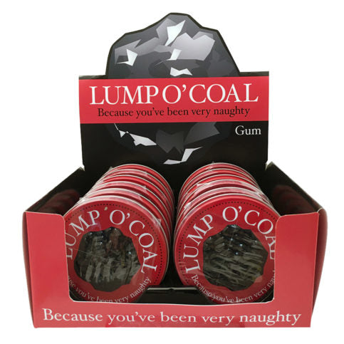 Holiday Lump O’ Coal Gum Candy, 1 Ounce Tin - 12 Count Display Box