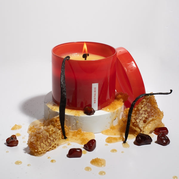 Vella & Co, Nostalgic Warm Vanilla & Honey Soy Candle 16 Ounce Soy Candle, Red Glass