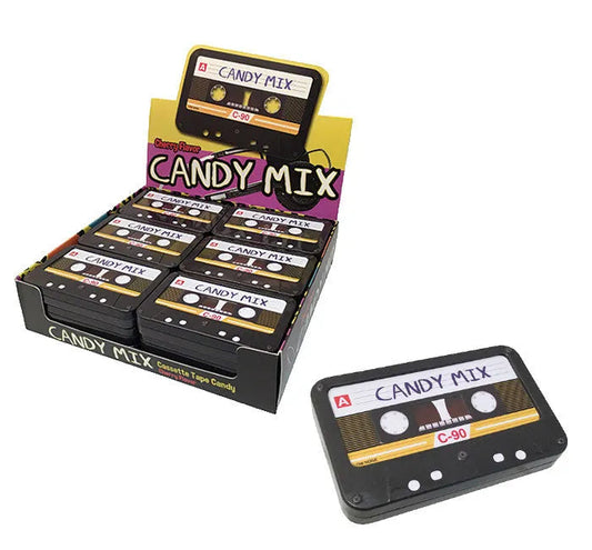 Candy Mix Cassette Tape Candy Tin, Cherry Flavor Candy, 1.3 Ounce - 18 Count Display Box