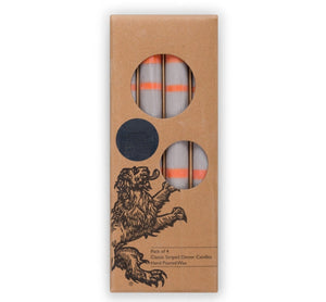 British Colour Standard - 25cm / 10'' H - Striped - Willow Grey and Orange Flame Eco Dinner Candles, Gift Box of 4