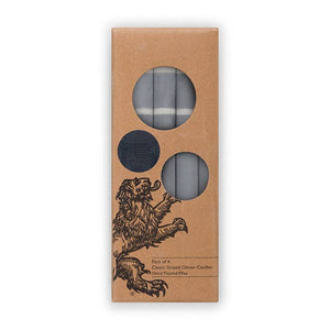 British Colour Standard - 25cm / 10'' H - Striped - Gunmetal and Gull Grey Eco Dinner Candles, Gift Box of 4
