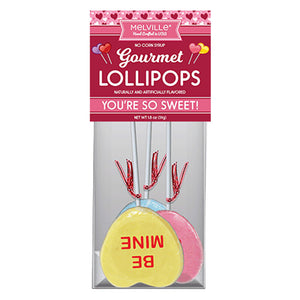 Melville Candy Valentine Hard Candy Lollipops, 3 Count Gusset Bag