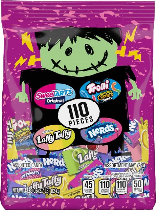 SweeTARTS Franken Favorite Halloween Mixed Candy Bag, Individually Wrapped Trick or Treat Halloween Candy, 43.89 oz, 110 Count