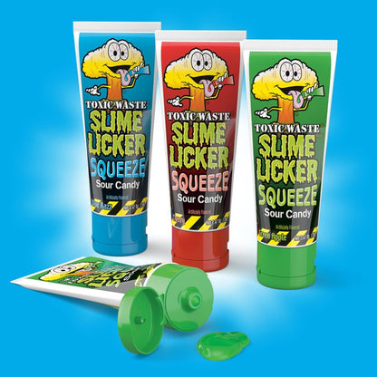 Toxic Waste Slime Licker Squeeze Sour Candy, with Blue Razz, Cherry, and Green Apple Flavors - 2.47 Ounce Tubes - 12 Count Display Box